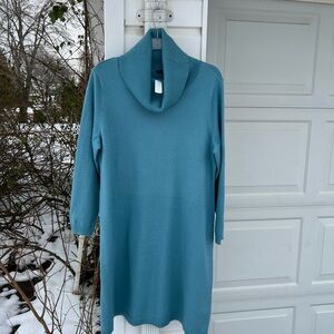 NWT Talbots Cozy Blue Cowl Neck Long Sleeve Sweater Dress